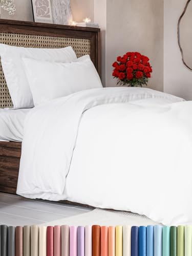 3-teiliges Bettwäsche-Set 140x200 cm mit Bettbezug und 2 Kissenbezügen 65x65 cm – Weiche, atmungsaktive und pflegeleichte Mikrofaser – Mit Reißverschluss und Eckbändern – Oeko-TEX – 3PC - Weiß