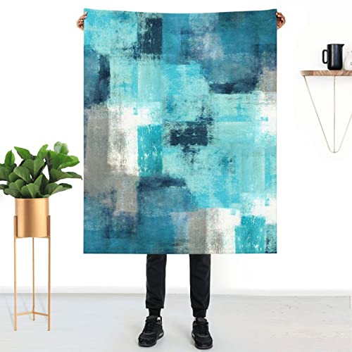 HiHELLOH Überwurfdecke, türkis, abstrakte Kunst, ultraweiche, gemütliche Fleecedecken, leichte, moderne Flanelldecke für Couch, Sofa, Bettwäsche, Heimdekoration (Türkisgrau, 101,6 x 127 cm (B x L)