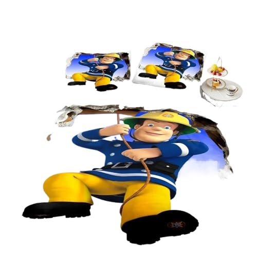 GOUVKEY Cartoon-bedrucktes Feuerwehrmann-Bettwäsche set „Feuerwehrmann Sam“ HD-Bettbezug Bettwäsche für Kinder Bettwäsche-Sets Schlafzimmerdekoration (135x200cm+75x50cmx,6)