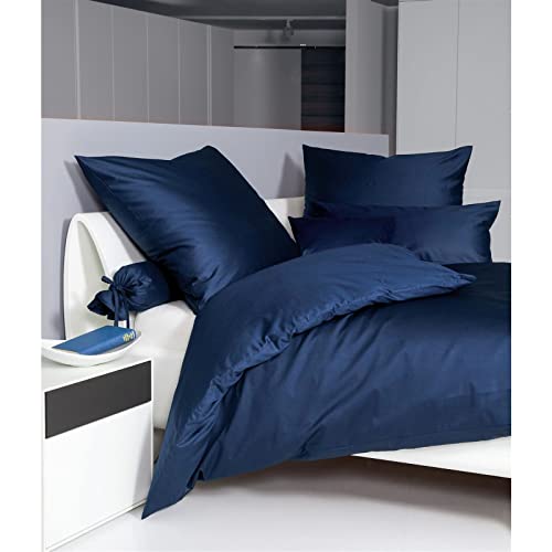 Janine Mako Satin Bettwäsche Uni Colors 135 x 200 cm Marine
