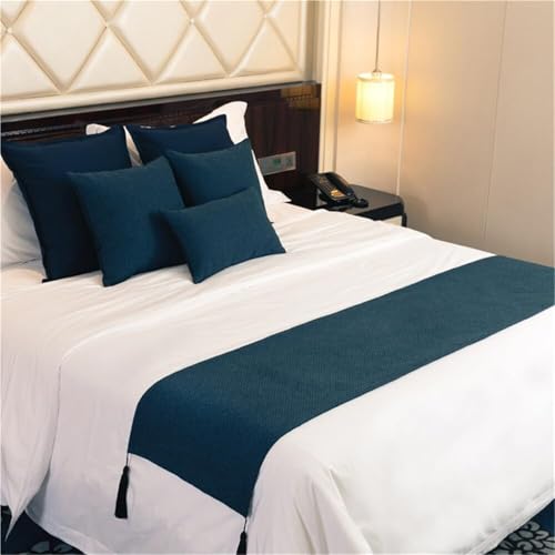 Moderner dunkelblauer Bettläufer und Kissen-Set, stilvolle Schlafzimmer-Bettwäsche, Dekoration, 45 x 210 cm, Bettschal für Fußbett, elegante Heimdekoration und Schutz.