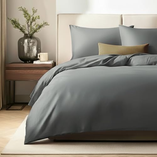 SALAD HOUSE Mako-Satin Bettwäsche Set 135x200 I 100% Ägyptische Baumwolle 400 TC I Luxuriös, Kühlend, Seidig Glatt, Gekämmt, Grau I Oeko-TEX Standard 100, Anti-Pilling, Langlebig