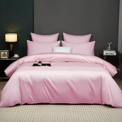 DXHOME Mako Satin Bettwäsche 135x200 Rosa Altrosa Uni Baumwolle Lyocell Seide Einfarbig 300TC Öko-Tex 100 e Bettwäsche 2 Teilig für Einzelbett Bettbezug mit Reißverschluss + 1 Kissenbezug 80x80 cm