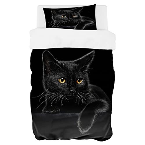 Zomer Bettwäsche Set 135x200 cm 2teilig Bettbezug Mikrofaser Bettwäsche Deckenbezug mit Schwarze Katze Motiv - 1 Flauschige Bettdeckenbezug und 1 Kissenbezug 80x80cm
