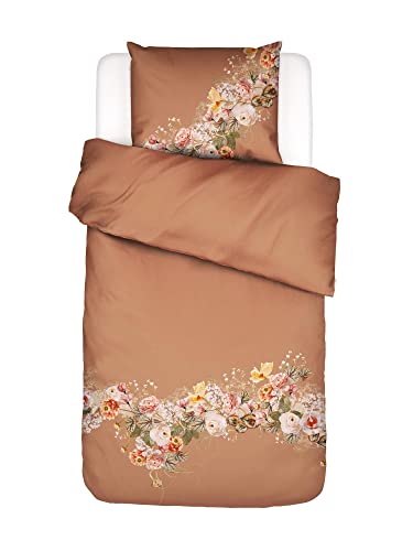 ESSENZA Bettwäsche Masha Mocca Blumen Rosen Blüten Girlande Wendeoptik Braun Baumwollsatin, Größe:155 cm x 220 cm