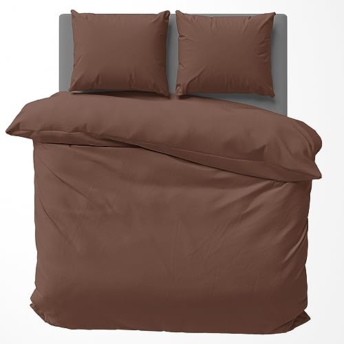 Visaggio Baumwolle Bettwäsche Uni 135x200 cm Bettbezug Garnitur Set Einfarbig Braun