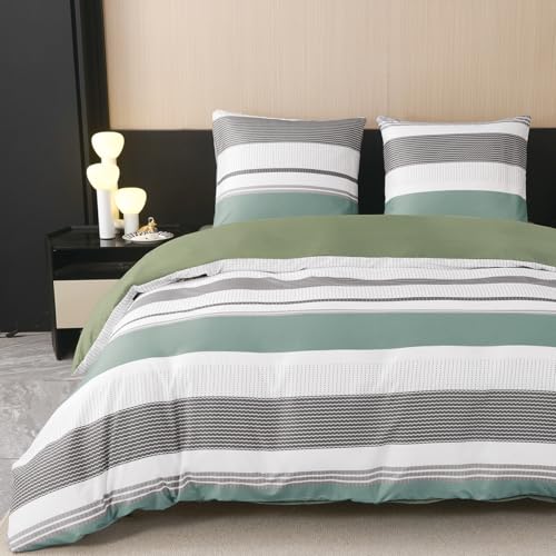 Nesture Bettwäsche 135x200 Salbeigrün, Bettwäsche-Sets mit Gestreift Muster Microfaser Bettbezug 135 x 200 2 Teilig bügelfrei & weich - 1 Wendebettwäsche und 1 Kissenbezug 80x80 mit Reißverschluss Nesture Bettwäsche 135x200 Salbeigrün, Bettwäsche-Sets mit Gestreift Muster Microfaser Bettbezug 135 x 200 2 Teilig bügelfrei & weich - 1 Wendebettwäsche und 1 Kissenbezug 80x80 mit Reißverschluss