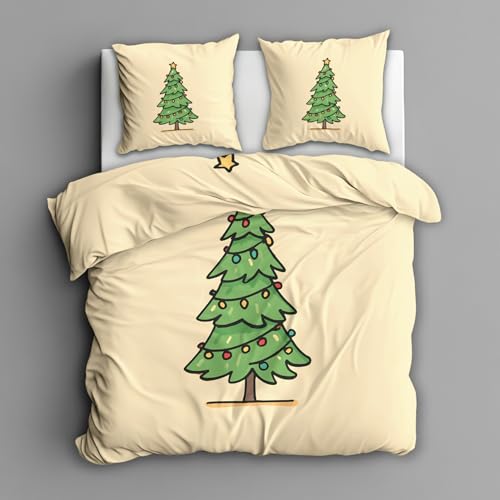 Generisch Weihnachten Bettwäsche 140x200 Weihnachtsbaum Motiv 2tlg, Weiche Mikrofaser Bettbezug & 1 Kissenbezug 70x90, Wendebettwäsche für Schlafzimmer Deko, Geschenke (Z90)