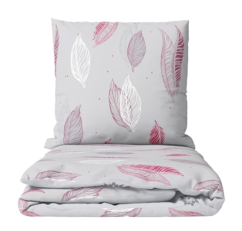 Leonado Vicenti Fleece Bettwäsche Set Feder Grau Rot Moderne Garnitur warm und kuschelig Winterbettwäsche mit Reißverschluss, 2teilig, 135x200 cm Leonado Vicenti Fleece Bettwäsche Set Feder Grau Rot Moderne Garnitur warm und kuschelig Winterbettwäsche mit Reißverschluss, 2teilig, 135x200 cm