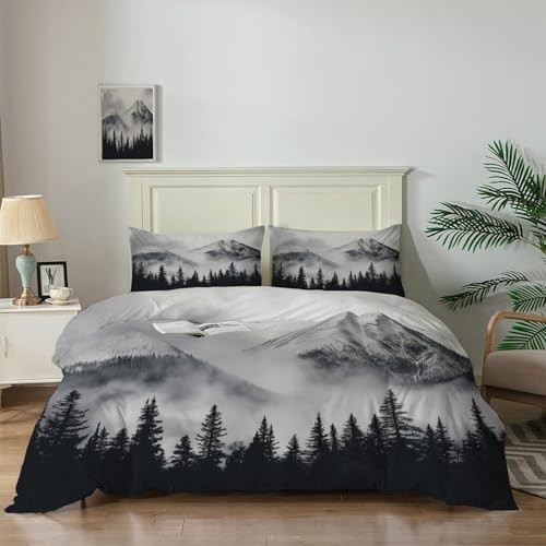 JEDTAKCT Reversibel Bettwäsche 135X200 Winter Kalter Schneeberg Bettwäsche 135X200 Bettwäsche 135X200 + 80X80 cm -Mikrofaser Schwarzwald Geschenk (135X200) Wendebettwäsche Warme Kissenbezug