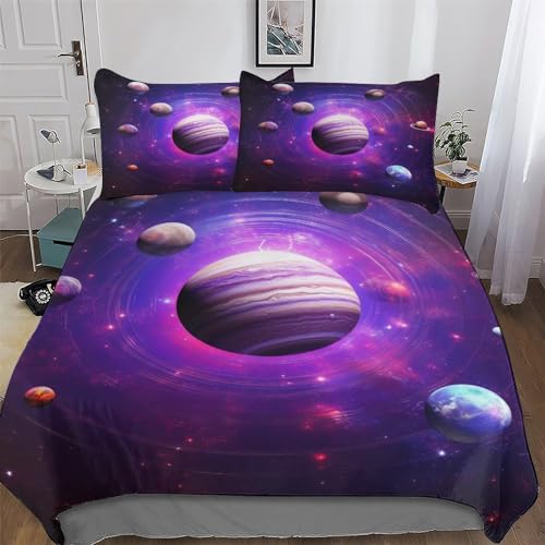 Planet 3D Bettgarnitur 2teilig Set - Bettbezug Erwachsene Teenager Kinder Mikrofaser Bettwäsche-Sets 2tlg Mit Kissenbezug, Bügelfrei Und Weich Bettbezüge Single (135x200cm)