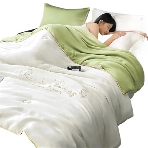 SUBLXPoten Seidenbettwäsche Set Waschbares Sommer-Steppdeckenset aus Eisseide oder 1-teilige Steppdecke, hautfreundliche, klimatisierte, bestickte Bettdecke, Sommerdecke(Color 7,150x200cm only 1 pcs)