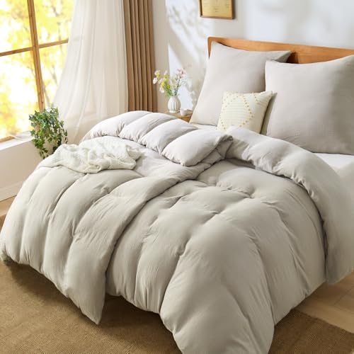 BEDELITE Musselin Bettwäsche 135x200 Baumwolle - ÖKO-TEX Bettwäsche-Sets Beige 4teilig mit Reißverschluss, Bettbezug 2er Set 135x200cm mit 2 Kissenbezüge 80x80 cm, weiche und atmungsaktiv