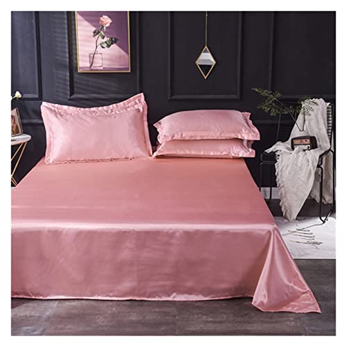 YGMNQAL Spannbettlaken kühlend 1 Stück flaches Blatt einfarbig EIS Seide Satin Stoff Bettwäsche Queen King Size Luxus Bettlaken Bettwäsche(Dark pink,48x74 2 Pillowcase)