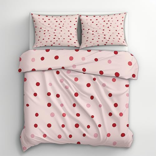 Generisch Punkte Bettwäsche 135x200 2tlg, 1 Kissenbezüge 80x80 - Rosa Kinder Mädchen Design Wendebettwäsche, Weiche Mikrofaser Bettbezug mit Reißverschluss, Deko & Geschenke - E164