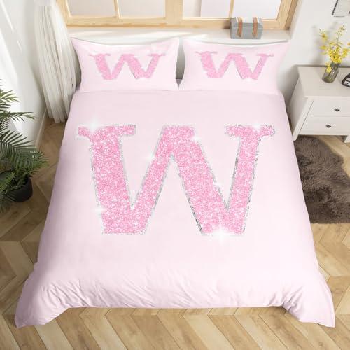 Homewish Kawaii Rosa Bettwäsche Personalisierte Initial W bettbezug Set 135x200cm für Kinder Jungen Mädchen,Preppy Girly Glitter Bettwäscheset Prinzessin Kokette Monogramm bettset 1 Kissenbezug Homewish Kawaii Rosa Bettwäsche Personalisierte Initial W bettbezug Set 135x200cm für Kinder Jungen Mädchen,Preppy Girly Glitter Bettwäscheset Prinzessin Kokette Monogramm bettset 1 Kissenbezug