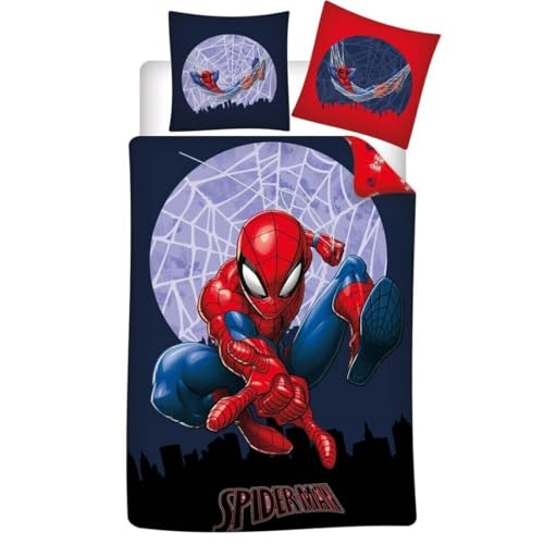  Spider Man Bettwäsche Kinder – 2 teiliges Bettwäsche Set 135x200 + 65x65 – Baumwollmischung – Reißverschluss – Superhelden Design
