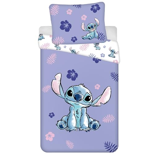Disney Stitch Bettwäsche Set mit Reißverschluss, Kinderbettwäsche aus Baumwolle 160x200 cm, Oeko-Tex (L)