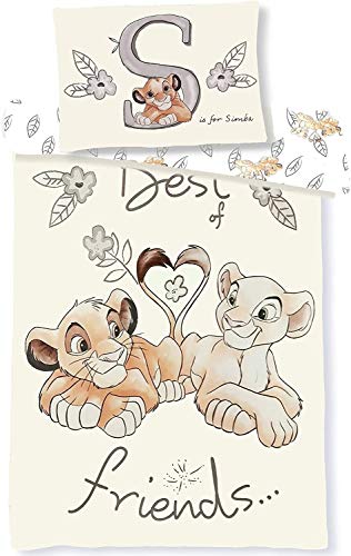Disney Der König der Löwen Simba Nala Baby-Bettwäsche, 100 x 135 cm, Kissenbezug 40 x 60 cm, Bettbezug 100% Baumwolle