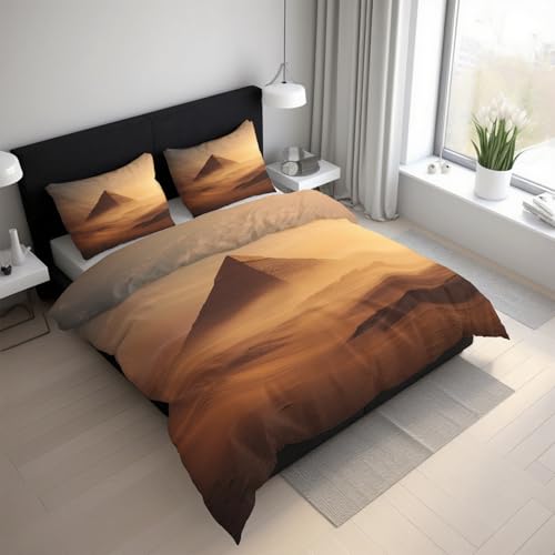 Generisch Pyramide Bettwäsche 135x200 2teilig, Orientalisch Ägyptische Wüste Bettwäsche-Sets mit Reißverschluss, Microfaser Weiche Bettbezug mit Kissenbezüge 80×80