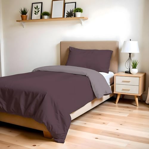 Einzelbett-Bettwäsche-Se t, Uni Doubleface, Bettwäschegarnitur ZOE, mit Bettdeckenbezug 150x200?cm mit Umschlag 50?cm + Kissenbezug 50x80?cm WEINROT/Altrosa