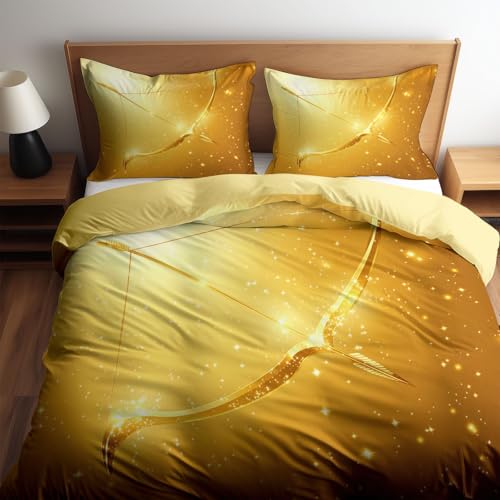 Bettwäsche Traumhaft Goldener Pfeil Und Bogen Wende Bettwäsche Goldbeige hochwertig Bettwaesche für Allergiker geeignet Bettbezug mit Reißverschluss und 2 Kissenbezug 155 x 220 cm