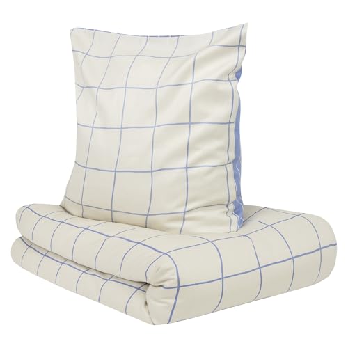 s.Oliver Bettwäsche 135x200 cm - 100% Baumwolle, Reißverschluss, anschmiegsam, weich & waschbar, Mako Satinbettwäsche kariert weiß hellblau