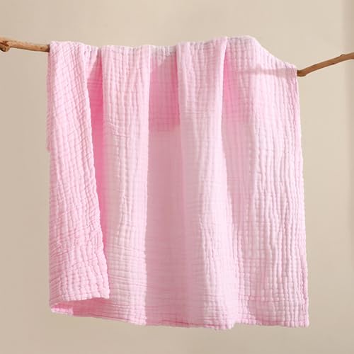 BUKBAG Musselindecke Kühldecke Bett Kuscheldecke Sommer Decke Dünne Sommerdecke Baumwolle Bettdecke Leichte Tagesdecke Baumwolldecke Groß Bettwäsche für Kinder Erwachsene(Pink,150x200 cm)