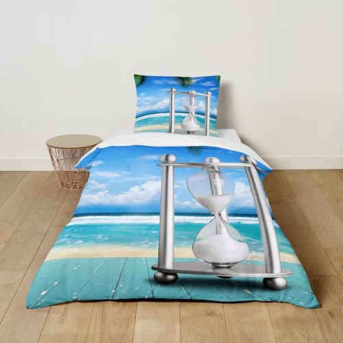 Hixingo Süße Kinder Bettwäsche-Sets aus Mikrofaser,3D Sanduhr Druck Kuschelige Bettwäsche Sets - Bettbezug mit Reißverschluss und Kopfkissenbezug, 2 Teilig (Meer,135x200CM + 50x75CM)
