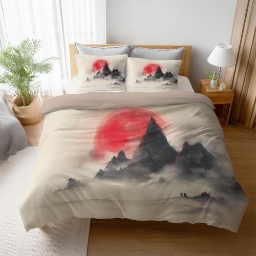 Atmungsaktiv Bettwäsche 180 x 200 - Beige Bügelfrei Farbbeständig Bettwäsche Sets - Bettbezug(180 x 200)+ Kissenbezüge - Für Allergiker Geeignet Orientalisch Berg Sonne Bizarr