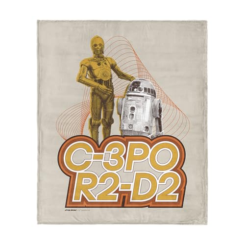 Star Wars Classic Retro C-3PO und R2-D2 Überwurfdecke, ultraweiches Seiden-Fleece, leicht, warm, Galaxy-Thema, Bettwäsche für Kinder oder Erwachsene, gemütliche Couch, Bett oder Reisedecke, 127 x