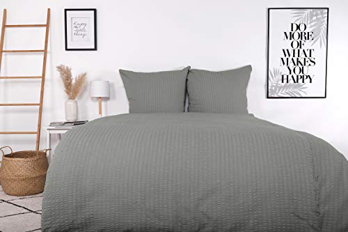 jilda-tex Seersucker Bio-Bettwäsche Uni 100% Baumwolle Valencia Sommerbettwäsche (Grau, 155x220 + 80x80 cm)