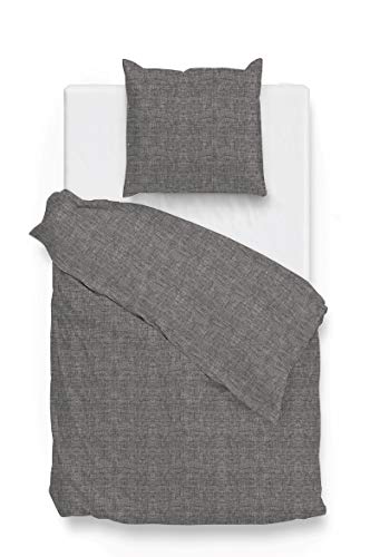 Zo!Home Perkal Bettwäsche Lino Uni Melange Dark Grey 135x200 + 80x80 cm