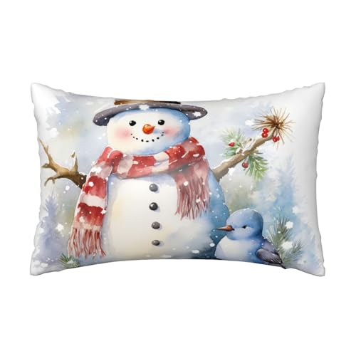 Satin-Kissenbezug, weihnachtlicher Schneemann, Vogel, seidige Kissenbezüge für Haar und Haut, mit Reißverschluss, kühlender Kissenbezug für Bettwäsche, Wohnzimmer, Sofa, 50 x 75 cm