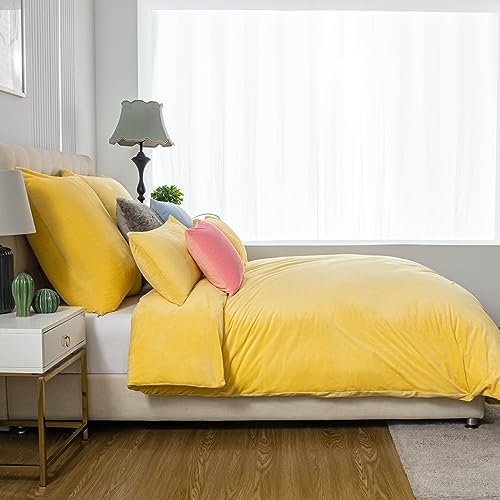Soifox Winter Flanell bettwäsche 135 x 200 - Gelb Flauschige und warme Cashmere Touch Bettbezug + Kissenbezug 80x80 cm mit Reißverschluss