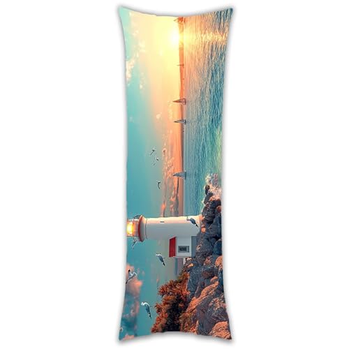 Körperkissen 30 x 90 cm, Dekorativer Kissenbezug mit Reißverschluss, für Bettwäsche, Sofa, langer Kissenbezüge für Erwachsene, Schwangere und Mädchen Seitenschläferkissen Bezug, Leuchtturm Ozean Z-116