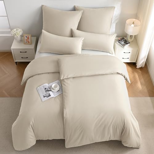 JELLYMONI Bettwäsche 135x200 Baumwolle Beige Bettwäsche-Sets Oeko-Tex 100% Gewaschene Baumwolle Bettbezug mit Reißverschluss und Kissenbezug 40X80 mit Umschlag Weich 2-Teilige Bettwäsche