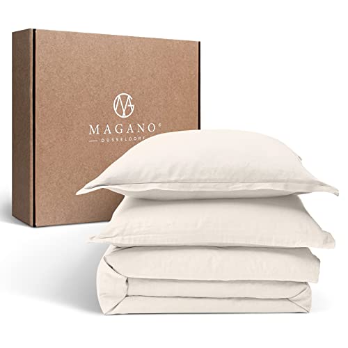 Magano® Premium Bettwäsche 135x200 Beige | Weich & Bügelfrei | Hypoallergen & Atmungsaktiv | Deckenbezug 135x200 cm + Kissenbezug 80x80 cm