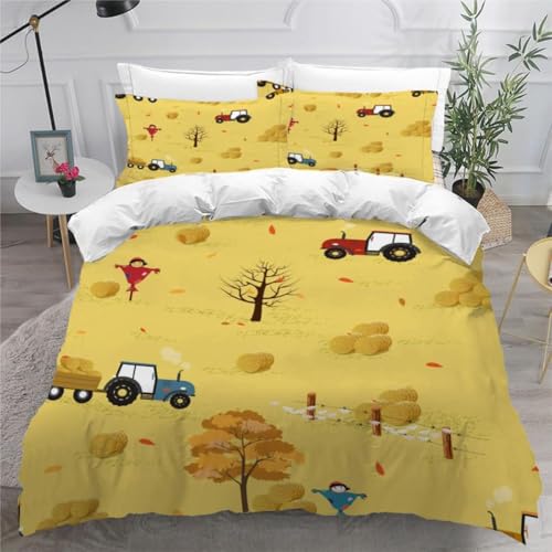 CHCHNXY Bettwäsche 135x200,Gelber Traktor Flauschige Weich Microfaser Bettbezug Mit Reißverschluss,Für Kinder Jungen Mädchen Junge Bettwäsche-Sets(1*Kissen bezug 80x80cm