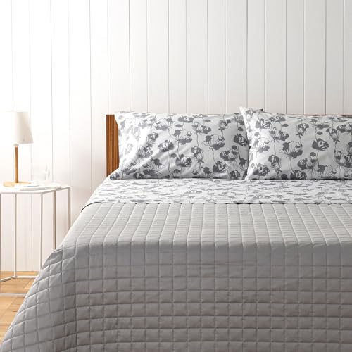 Zucchi Bettwäsche-Set für Doppelbett, Bouquet-Kollektion, 100 % Baumwolle, Grau mit Blumenmuster Zucchi Bettwäsche-Set für Doppelbett, Bouquet-Kollektion, 100 % Baumwolle, Grau mit Blumenmuster