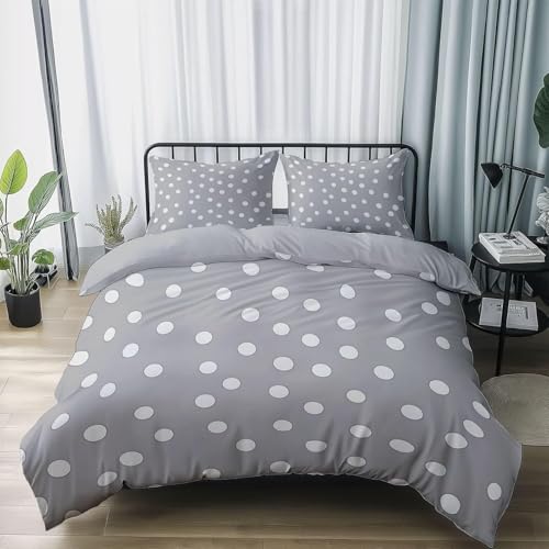 Grau Bettwäsche 180x200 Punkte Bettwäsche Set, 3D Bettbezug Set Weich Microfaser Bettbezüge 3 Teilig Geometrie Wendebettwäsche für Doppelbett, mit 2 Kissenbezüge 5709e