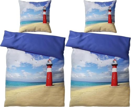 NDXRWDZR Bettwäsche 155x220 Leuchtturm Bettwäsche-Set mit Reißverschluss Schließung für Kinder Weicher Atmungsaktive Mikrofaser Bettbezug + 2 Kopfkissenbezug 80x80 cm