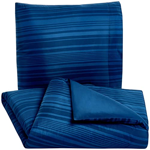 Amazon Basics Bettwäsche-Set, Mikrofaser, 2 Stück, 135 x 200 cm, Leicht, königsblau, gestreift
