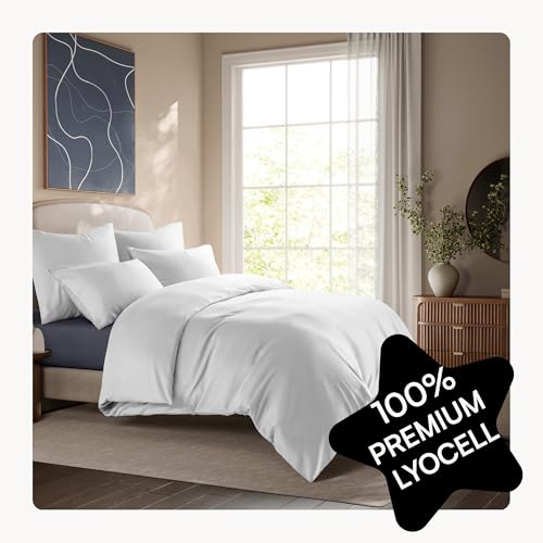 Seralino Lyocell Bettwäsche 155x220 Weiß + 80x80 cm | 100% Lyocell (Tencel) | besonders weiche hochwertig | Reißverschluss | Oeko-Tex | Eukalyptus Bettwäsche | Atmungsaktiv gegen Schweiß
