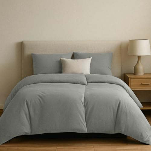 Dreamzie Bettwäsche 135x200 Baumwolle 4teilig - Anthrazit - 2X Bettbezug 135x200 und 2X Kissenbezug 80x80 cm - Oeko-Tex Zertifiziert - Bettwäsche 135x200 4teilig