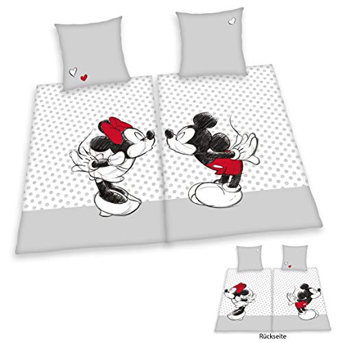 Disney Mickey & Minnie Mouse Partner Bettwäsche 4-teilig 80x80 + 135x200cm 100% Baumwolle mit Reißverschluss