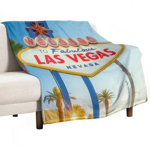 CustonCares Skyline Las Vegas City Landschaft Bettwäsche Fleece Decke 152,4 x 203,2 cm Plüsch Fuzzy Cozy Cozy Twilight Skyline Bild Panorama Fuzzy Soft Blanket for Pet Bed Sofa Couch Office Wedding