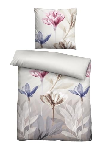 biberna Bettwäsche Seersucker 0025008 Blume 1x 135x200 cm + 1x 80x80 cm, Taupe