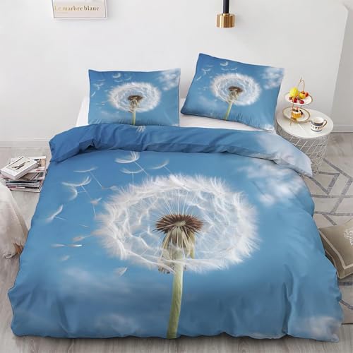Generisch Bettwäsche 200x220 ?Pusteblume? Bettbezug 200x220 3 Teilig Wendbar Bettwäsche-Sets 3D Muster Weiche Mikrofaser Bettbezüge mit 2 Kissenbezug 80x80 cm D2139