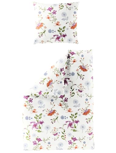 Bierbaum Biber Winter Kuschel Bettwäsche 2 TLG. 135x200cm 155x220cm Blütenpracht Bunt/Offwhite Warm Blumen, Größe:155x220cm Bettwäsche